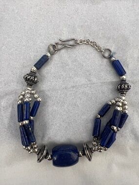 Sterling Silver with Lapis Blue Beaded Bracelet